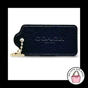 2.5" Large COACH Navy Blue Pebbled Leather Brass Fob Bag Charm Keychain Hang Tag